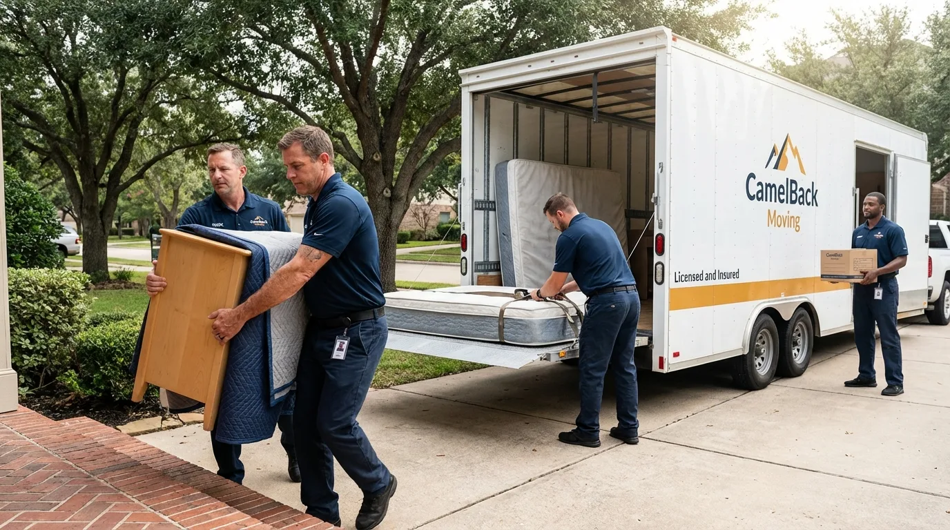 Crew loading residential truck for cross-state move from Galesburg, MI