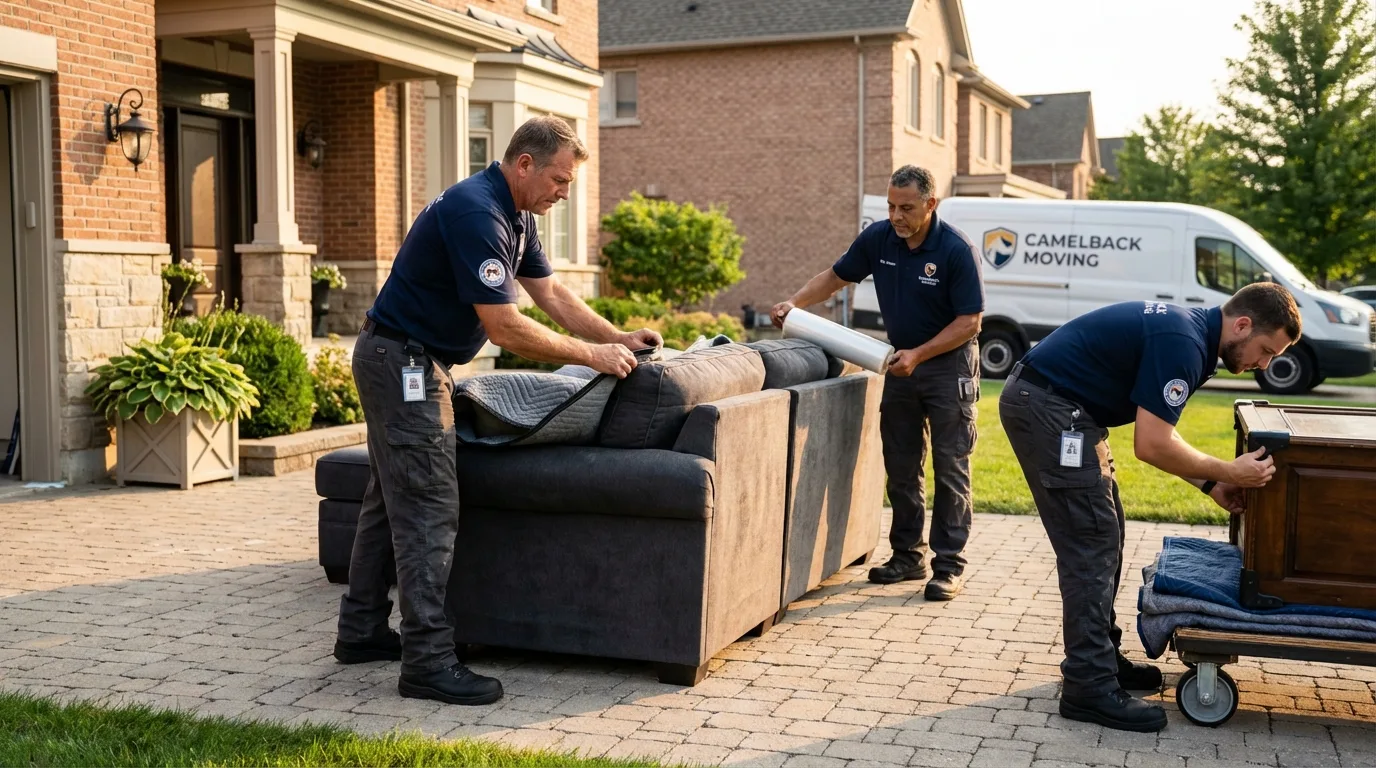 Large estate moving crew wrapping furniture in Galesburg, MI