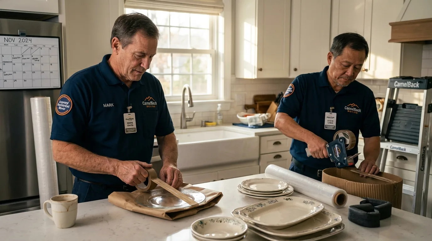 Professional crew packing kitchen dishware in Galesburg, MI